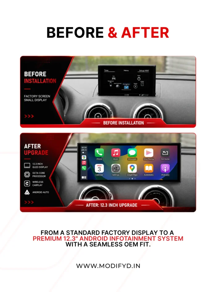 Audi A3 Android Screen 2013–2018 before&after