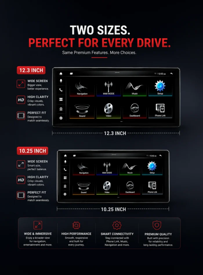 audi screen in sizes modifyd