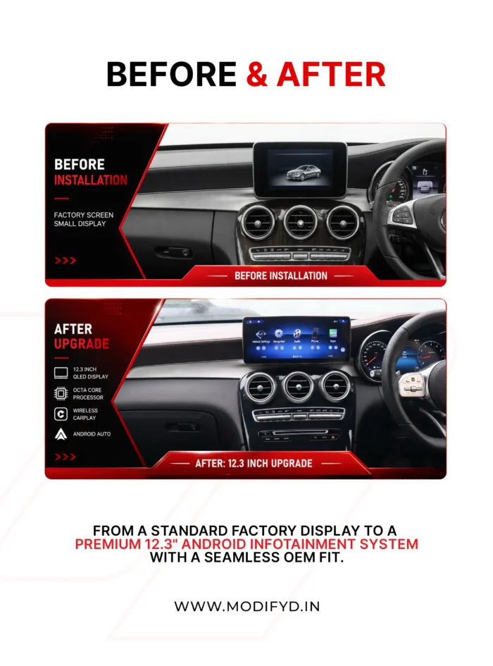 Mercedes-Benz C-Class 2015–2019 Before & After 12.3” Android Screen – Modifyd available in India